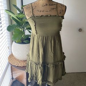 Forever21 Olive Green Spaghetti Strap Ruffle Dress